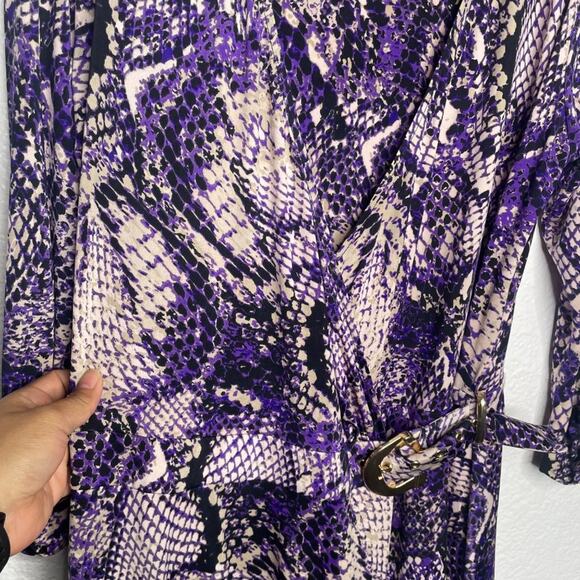 Cache Womens Dress Size L Vintage Purple Snake Print Long Sleeve Wrap V-Neck - Picture 6 of 12